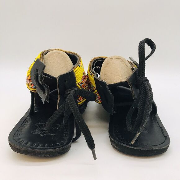 African Maasai Handcrafted Beaded Sandals Women's 9 Black Genuine Leather Kenya - Picture 5 of 9